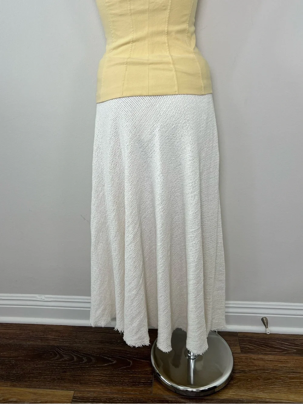 NWT Zara White Textured Knit Maxi Skirt XS Frayed Hem Coastal Cottagecore